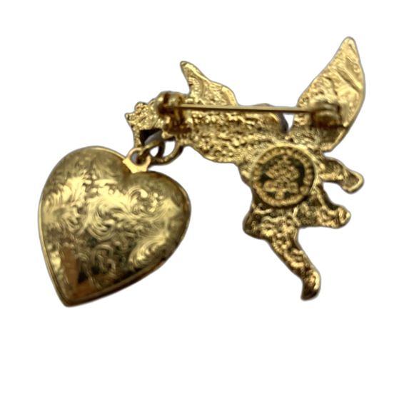 Vintage Gold-tone Angel Cherub Brooch W/ Locket -The Vatican Library Collection - Picture 3 of 4